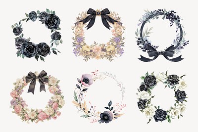 Watercolor flower frame design element set