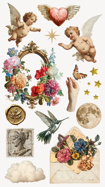 Vintage collage design element set