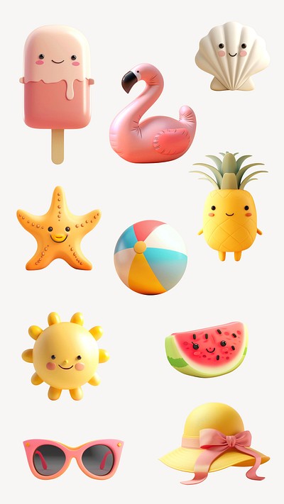 3d cute Summer design element set