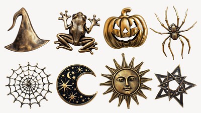 Whimsigoth Halloween gold brass design element set