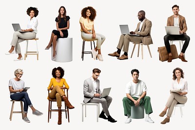 Diverse people sitting design element set