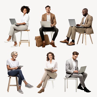 Diverse people sitting design element set