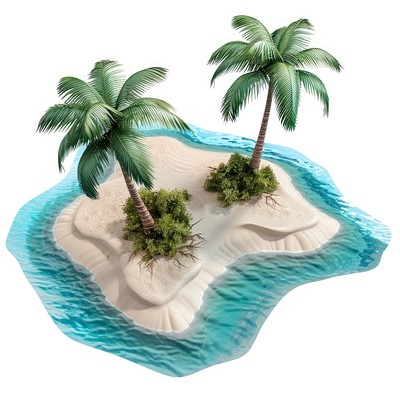 Floating sandy island beach water tree palm tree.