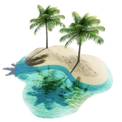 Floating sandy island beach water tree palm tree.