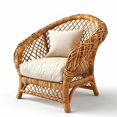 Elegant wicker armchair with cushion