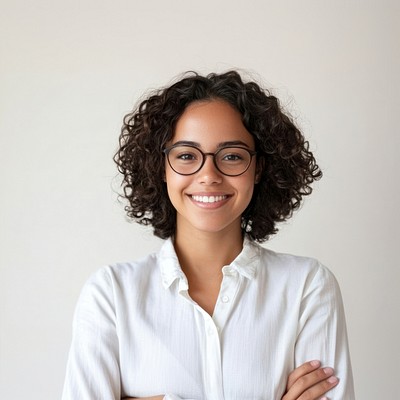 Confident smiling woman with glasses