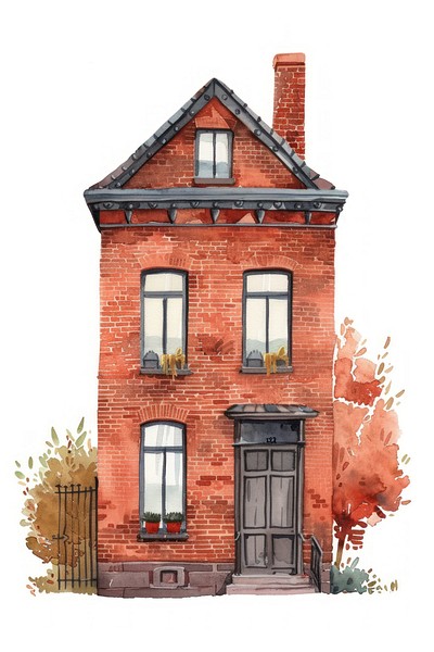 Vintage town house architecture illustration watercolor.