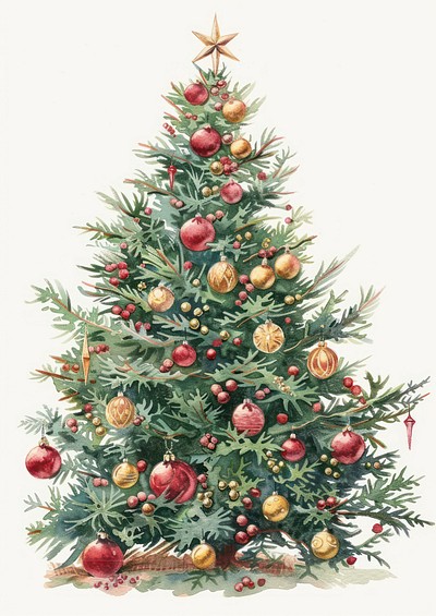 Christmas tree christmas illustration watercolor.