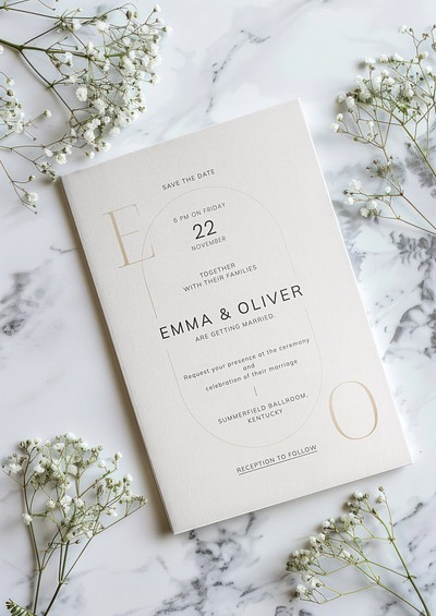 flatlay wedding invitation card mockup psd