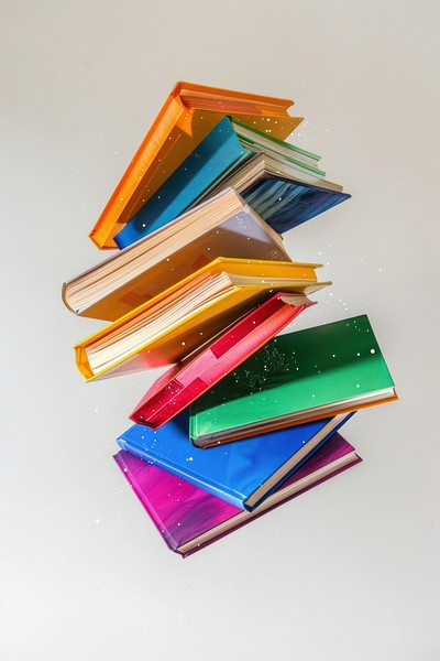 Colorful books floating midair