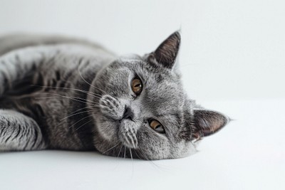 Relaxed gray cat lying down