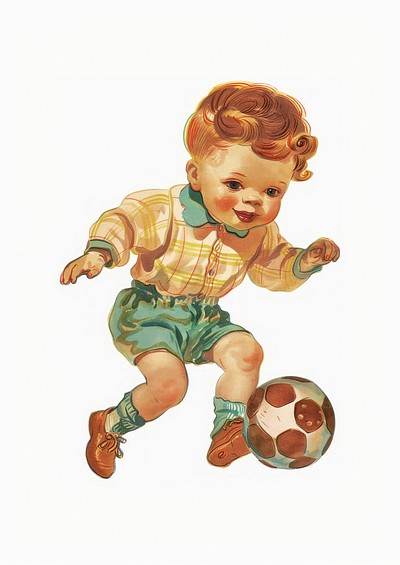 Vintage child playing soccer illustration