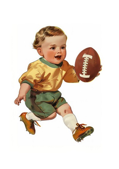 Vintage baby holding football