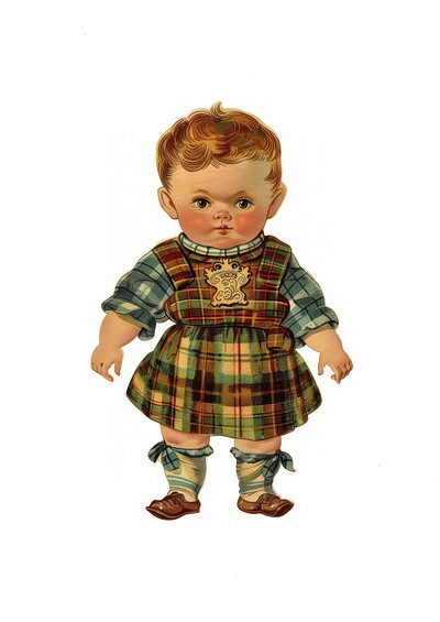 Vintage plaid doll illustration