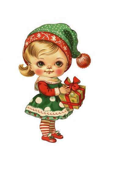 Vintage Christmas girl illustration