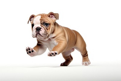 Playful bulldog puppy in motion