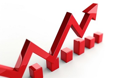 Red arrow pointing downwards graph performance bulldozer.