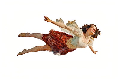 Woman flying in vintage illustration