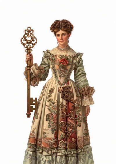 Victorian woman holding ornate key