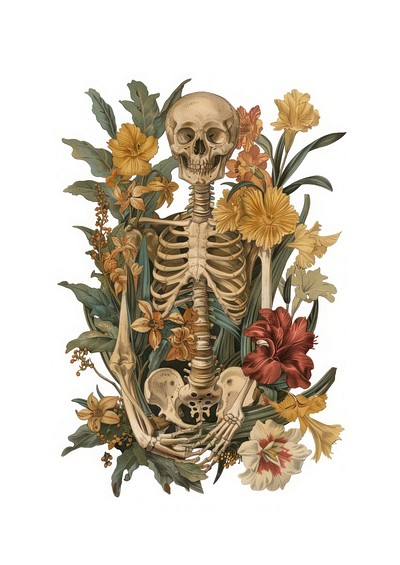 Skeleton floral botanical vintage art