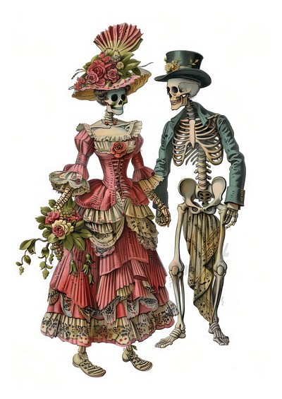 Victorian skeleton couple illustration