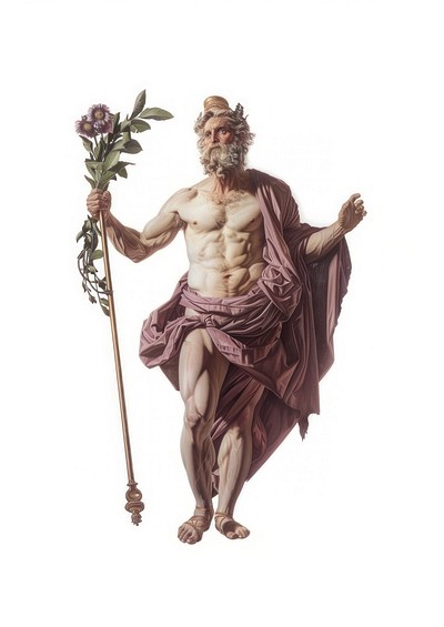 Ancient god holding floral staff