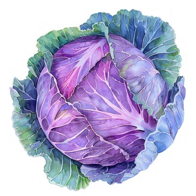 Vibrant watercolor purple cabbage illustration