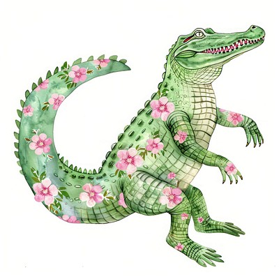 Floral crocodile art illustration