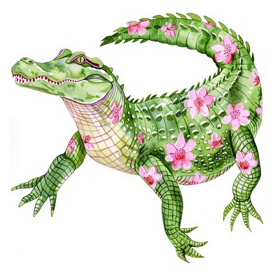 Floral alligator watercolor art