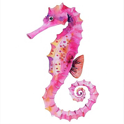 Vibrant watercolor pink seahorse illustration