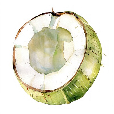 Fresh coconut watercolor illustration