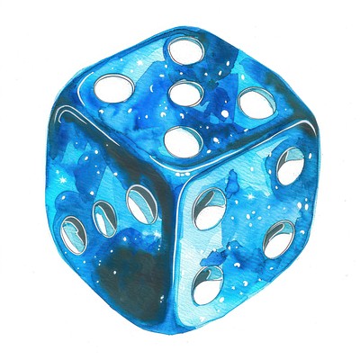 Celestial-themed blue dice illustration