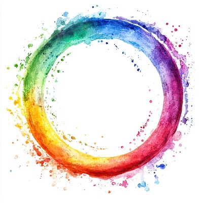 Watercolor rainbow circle art colors illustration.