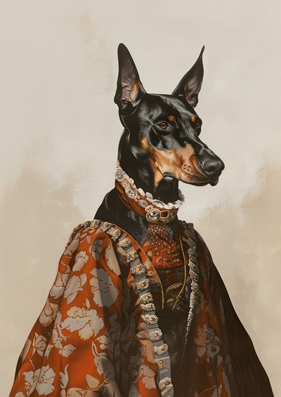 Painting portrait doberman animal.