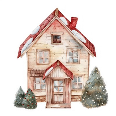 Charming snowy wooden house illustration