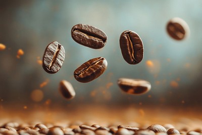 Coffee beans flying in the air coffee coffee beans beverage.