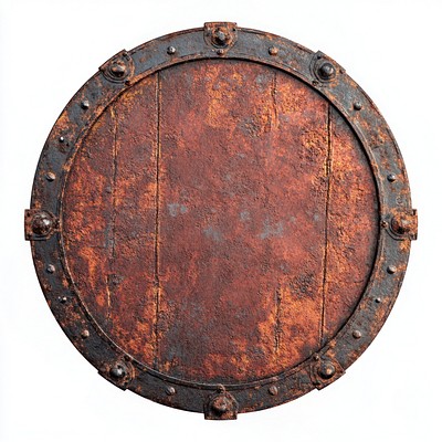 Medieval realistic metal shield rust rusted round.