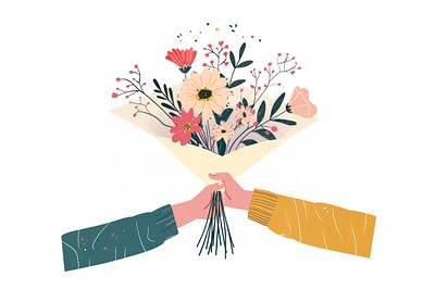 Hands holding floral bouquet