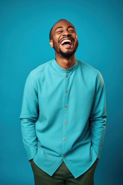 African american male art teacher laughing background clothing person.