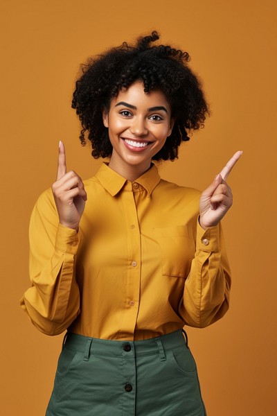 African american girl with hand gesture photography background clothing.