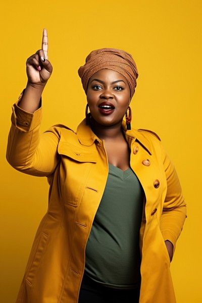 Plus size south african with hand gesture photography background clothing.