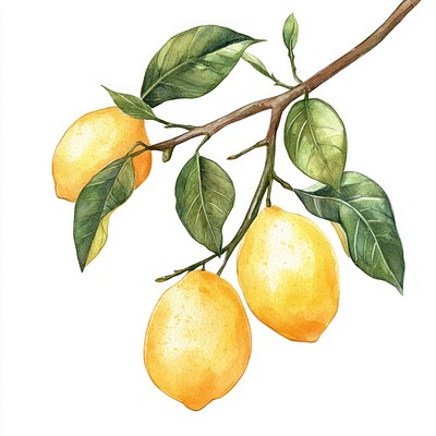 Lemon tree branch lemons watercolor fruit.