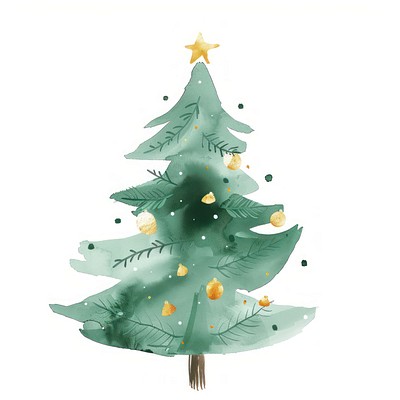 Cute watercolor christmas tree illustration decoration festive.