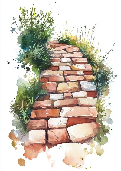 Simple brick path art illustration watercolor.