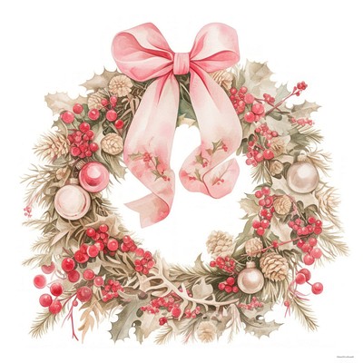 Coquette christmas wreath illustration decor art.