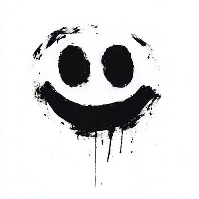 Smiling face graffiti black white art.