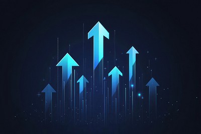 Blue arrows pointing upwards background financial graphics.