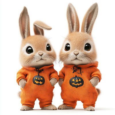 Two cute bunnies bunny halloween costumes.