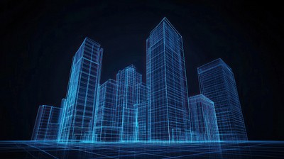 Digital construction buildings architecture cityscape blueprint.