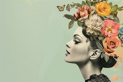 Retro woman flower photography graphics.